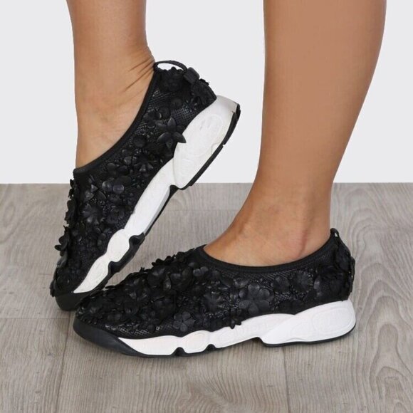 DIOR FUSION Sneakers Black Leather Textile Floral CanvasShoessize 5.…